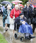 Heading out of the rain to the NMA Chapel